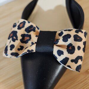 Hand Crafted Shoe Clip/Bow Animal Print Brown Black Tan